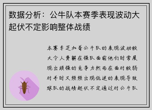 数据分析:公牛队本赛季表现波动大起伏不定影响整体战绩 数据分析:公牛队本赛季表现波动大起伏不定影响整体战绩