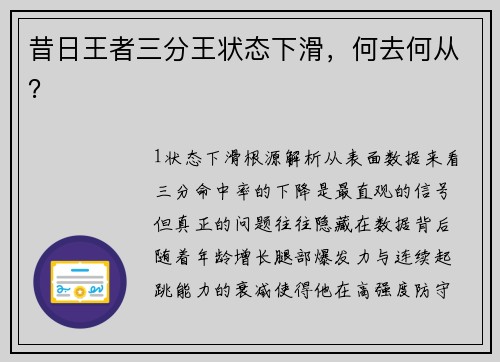 昔日王者三分王状态下滑，何去何从？